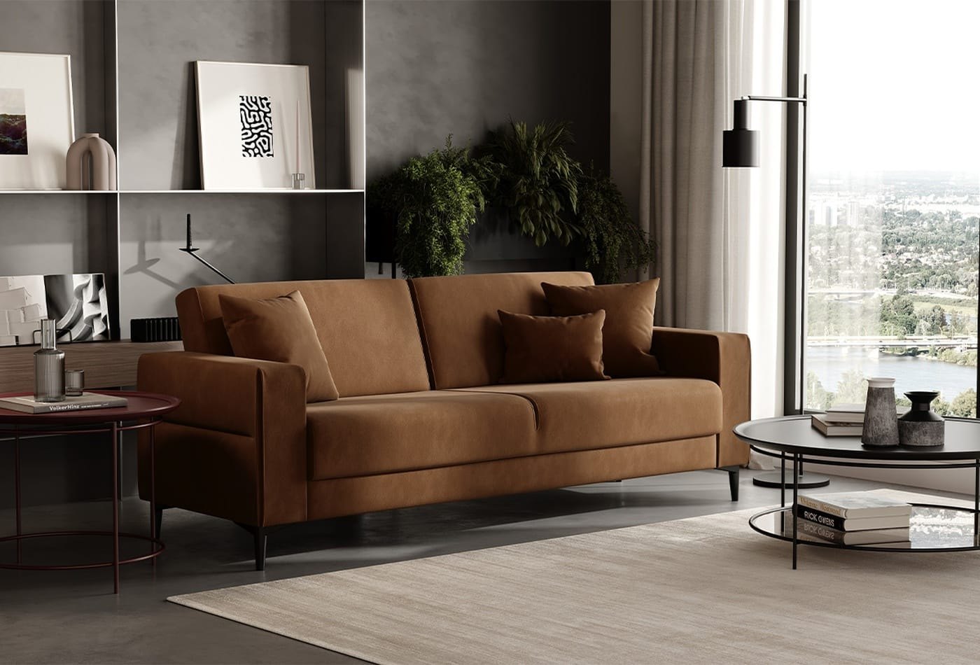 Enza Home Briza Plus 3'lü Yataklı Koltuk, Kadife Dokulu, 11902 Kızıl Kahve ürün görseli