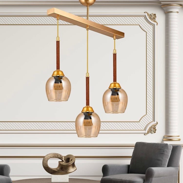 Evidea Safir Light Bal Camlı Sıralı 3'lü Avize - Gold ürün görseli