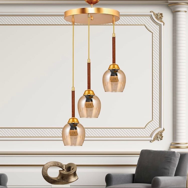 Evidea Safir Light Bal Camlı Tepsili 3'lü Avize - Gold ürün görseli